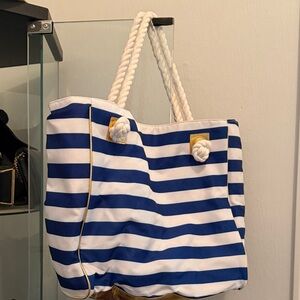Elizabeth Arden Nautical Blue and White Striped Tote Bag